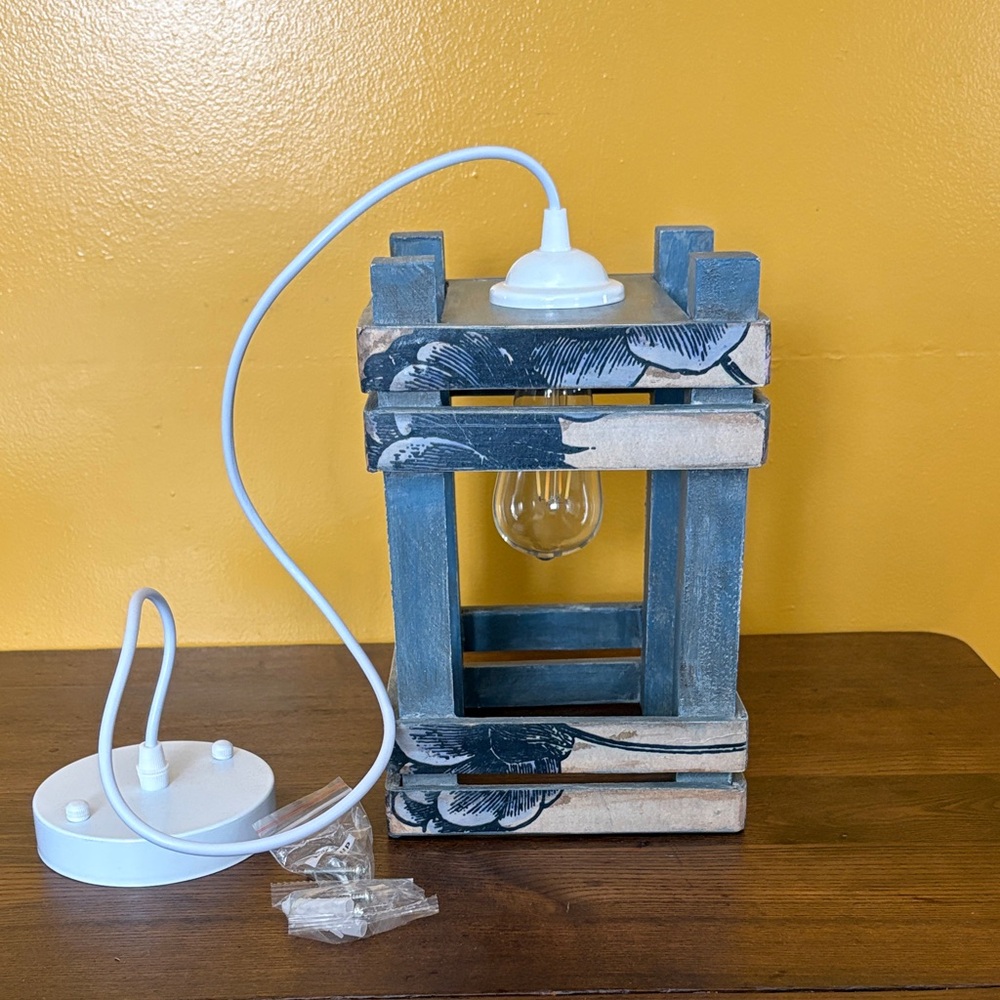 Rustic Blue Wooden Lantern Pendant Light by